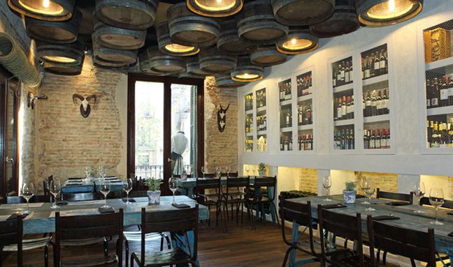 Casa Guinart Restaurant's Wine Barrel Ceiling Lamps