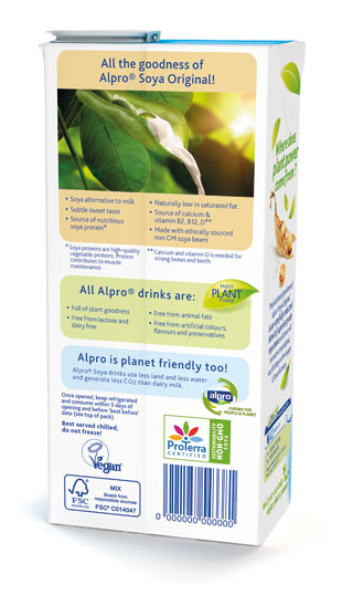 Alpro to Use Sustainable Labeling Mark on Soy Drinks Packs