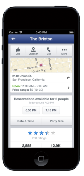 Facebook Adds Opentable Integration, Movie Times, and TV Listings to Mobile Pages