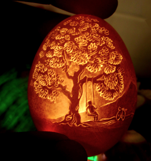 Carved Chicken Eggshells with LED Lighting_2