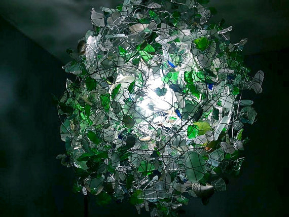 Recycled Vintage Beach Glass Chandeliers