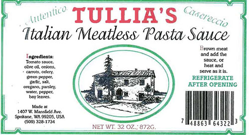 Tullia's Recalls Italian Meatless Pasta Sauce Over Possible Health Risk
