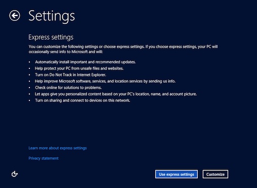 Windows 8 Setup Shows 'Do Not Track' Options