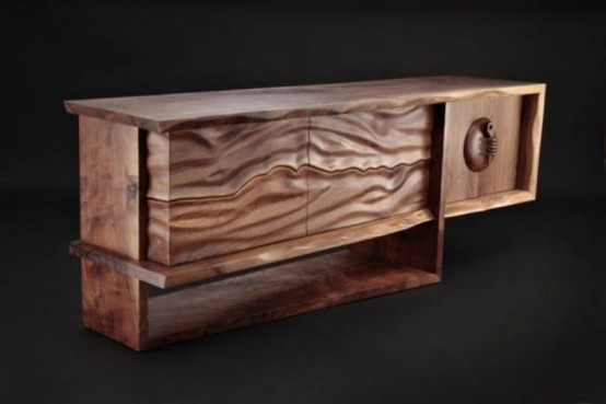 Dramatic Big Sur Credenza with a Ripple Wooden Part_1