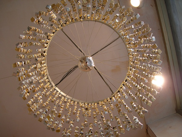 The Recycled Coffee Bag Chandelier: 60 Bags &2 Bike Chains_1
