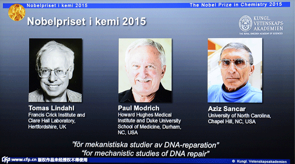 Three Scientists Share 2015 Nobel Prize in Chemistry