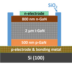 Fully Vertical Gallium Nitride P-I-N Diode Grown on Silicon Substrate